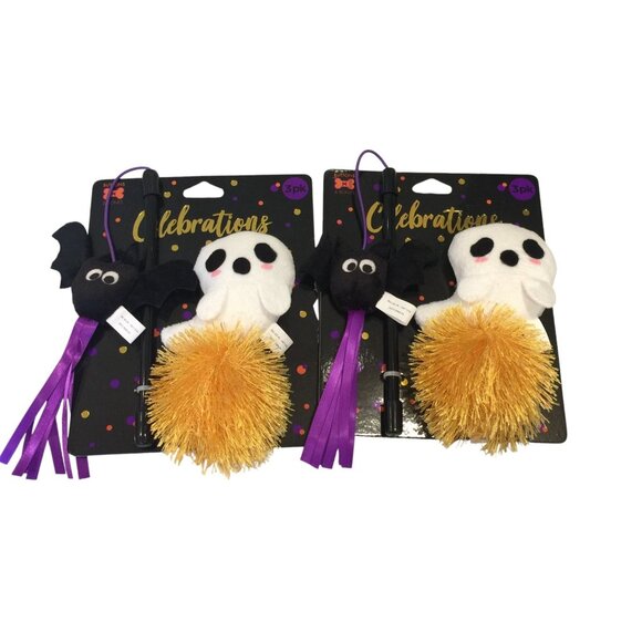 Celebrate Halloween Mini Cat Wand Ghost Bat Fluff Ball with Catnip Set of 2 - Picture 1 of 3